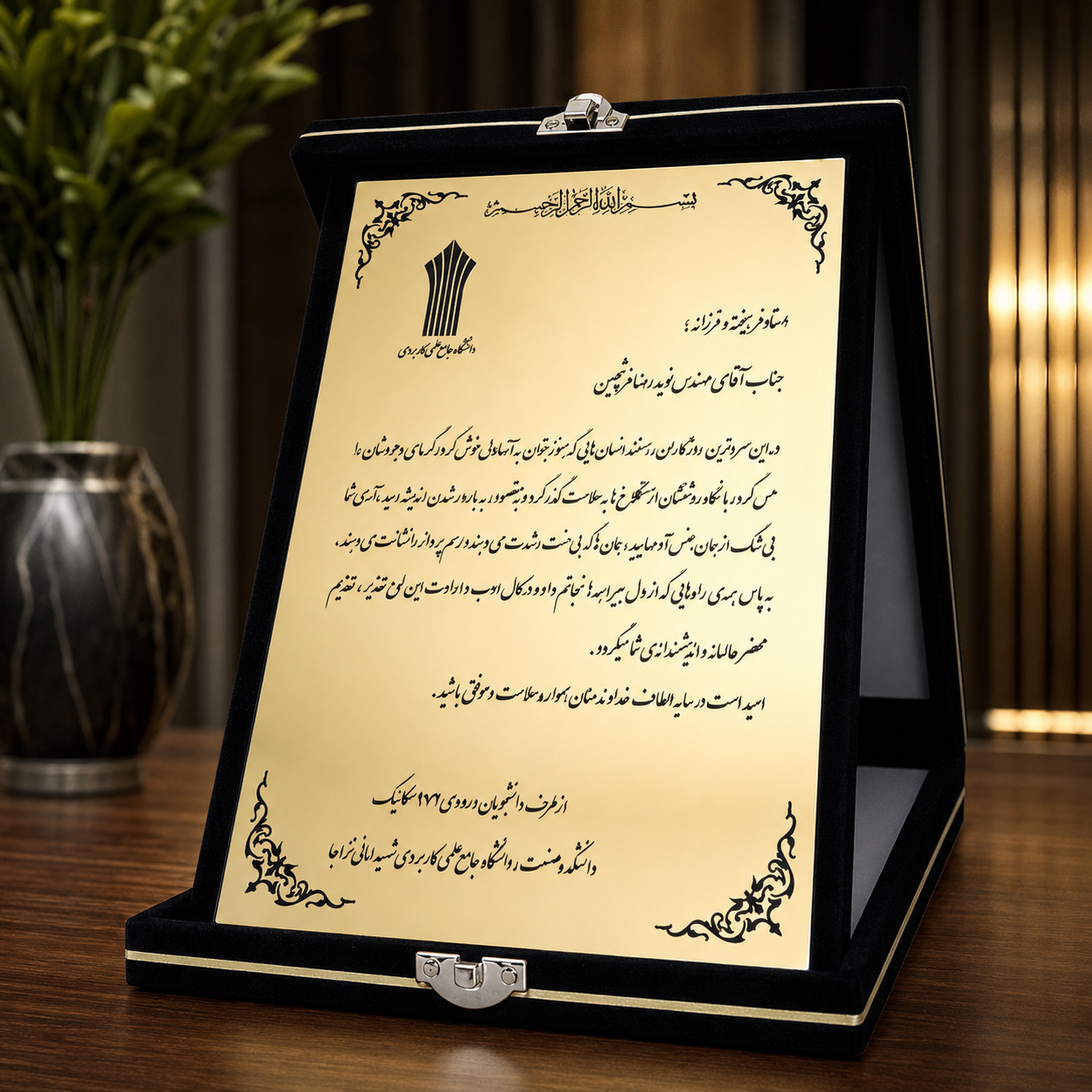 نمونه کار حک اختصاصی روی لوح تقدیر